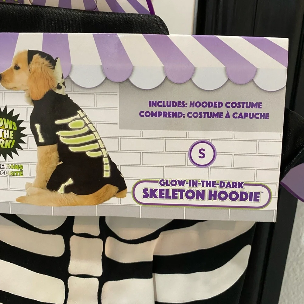 🎃Rubie’s Pet Shop Boutique Black Glow In The Dark Skeleton Hoodie - S